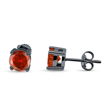 Solitaire Stud Earring Black Tone Garnet CZ 925 Sterling Silver Wholesale